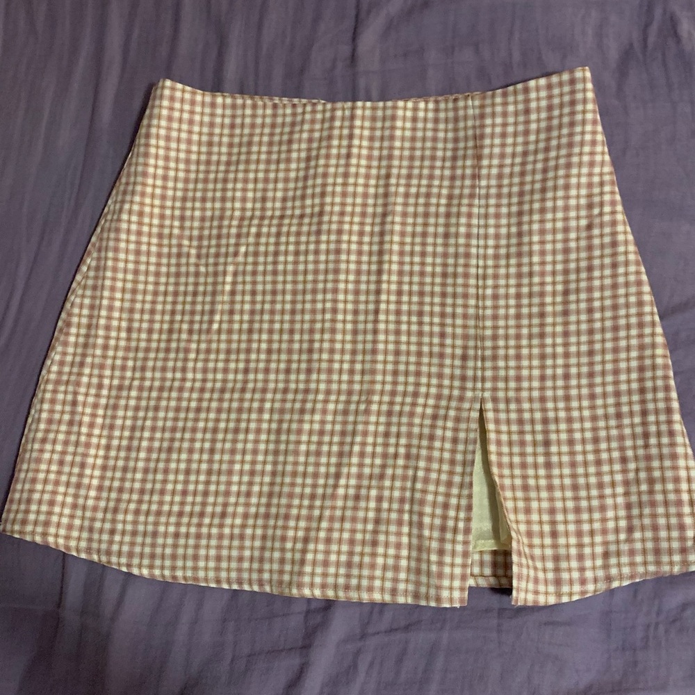 HYFVE Checkered Mini Skirt in Pink and Brown